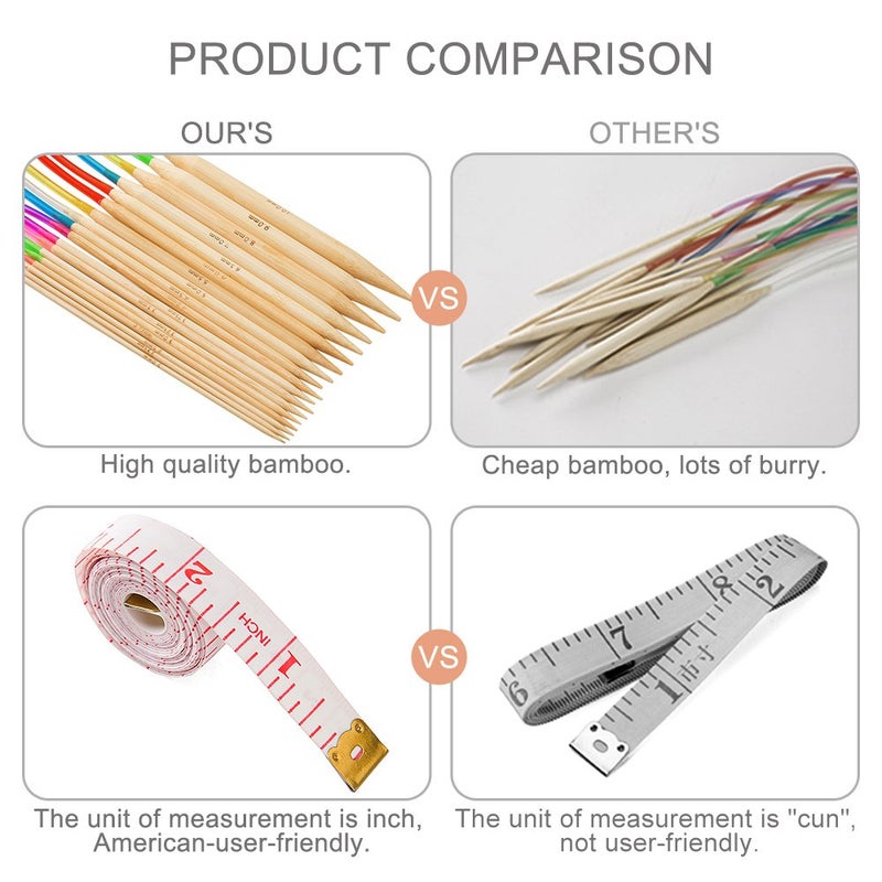 Vancens 18 Pairs Bamboo Knitting Needles Set, Vancens Circular Wooden Knitting Needles with Colorful Plastic Tube, Small Tools for Weave are Included, 18 Sizes: 2mm - 10mm, 31.5" Length - Image 5